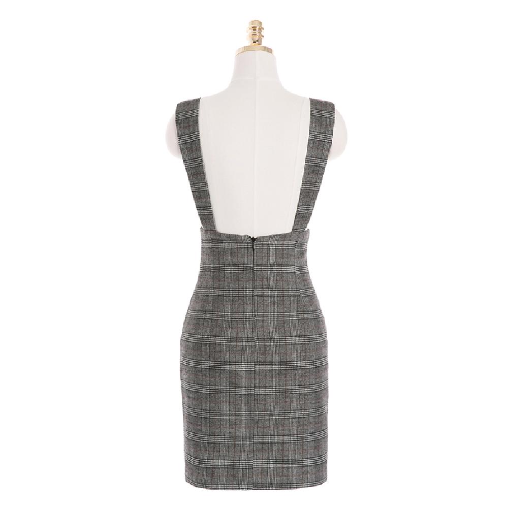 op2521 Check Mid-Thigh Suspender Dress